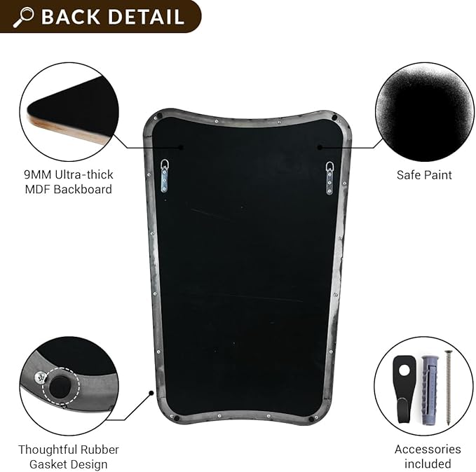 ANDY STAR Brushed Nickel Bathroom Mirror, 22x30 Silver Metal Framed Mirrors for Bathroom, Irregular Wall Mirror in Anti-Rust Stainless Steel Frame, Unique Shape Frame Ideal for Home Remodel