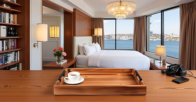 Coffee Table Tray Decorative Nested Vintage Wood Serving Tray Set for Eating, Breakfast, Party, Kitchen, Ottoman,Tea Coffee Table Large Ottoman Trays (Wood, 2pc)