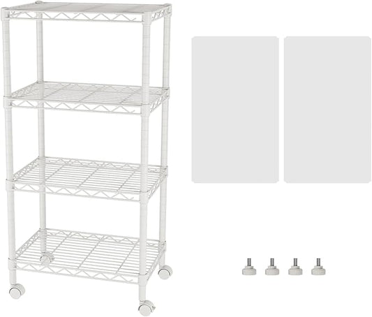 SINGAYE 4 Small Shelves Storage Shelf Wire Shelving Unit Metal Shelf Adjustable Organizers Storage Shelving with Wheels for Bathroom Laundry Room Kitchen Pantry