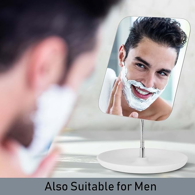 LFOYOU Table Vanity Mirror with Stand - Makeup Mirror for Desk - Adjustable Flexible Gooseneck, 360°Rotation Folding Portable Bathroom Shaving Cosmetic Mirror Square