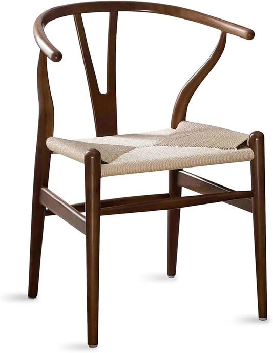 Tomile Wishbone Chair Y Chair, Wooden Dining Chairs, Mid Century Modern Chairs with Arms, Solid Wood Weave Seat Kitchen & Dining Room Chairs (Ash Wood - Walnut Color)