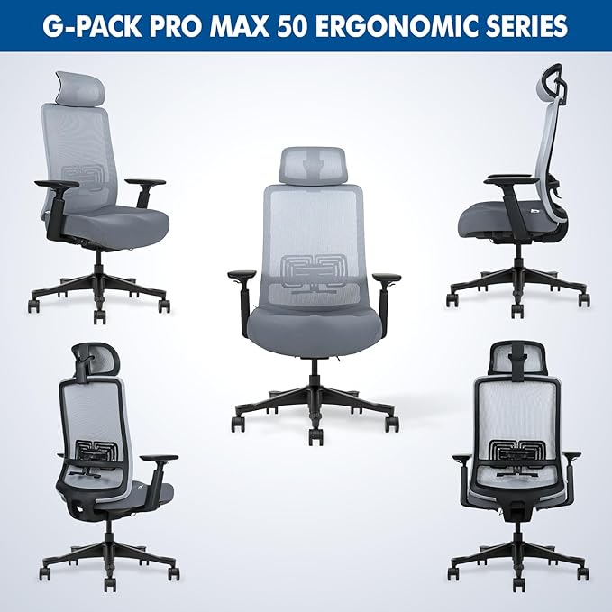 Mesh Office Chair with Headrest – Ergonomic Office Chair with Lumbar Support, Adjustable 3D Arms & Soft Seat – Holds Up to 330lbs (Gray)