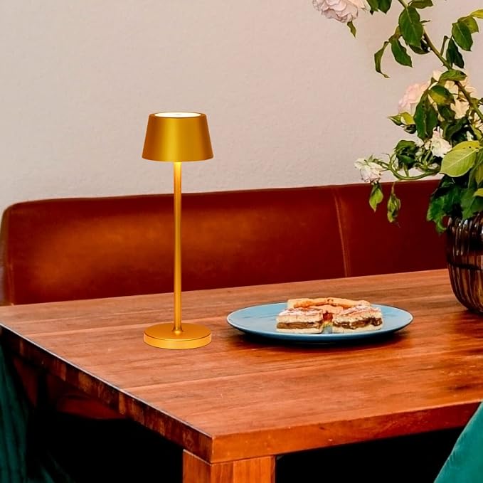 Cordless Table Lamp Rechargeable,with Touch Dimming and IP54 Waterproof Function Desk Lamp,Suitable for Indoor and Outdoor Lighting Gold