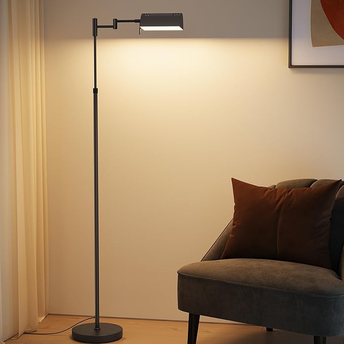 SUNMORY Dimmable LED Pharmacy Floor Lamp, 16W/1500LM Bright Reading Floor Lamp with Remote & Touch Control, 350°Swing Arm, Adjustable Task Craft Standing Lamp for Living Room Bedroom Office, Black