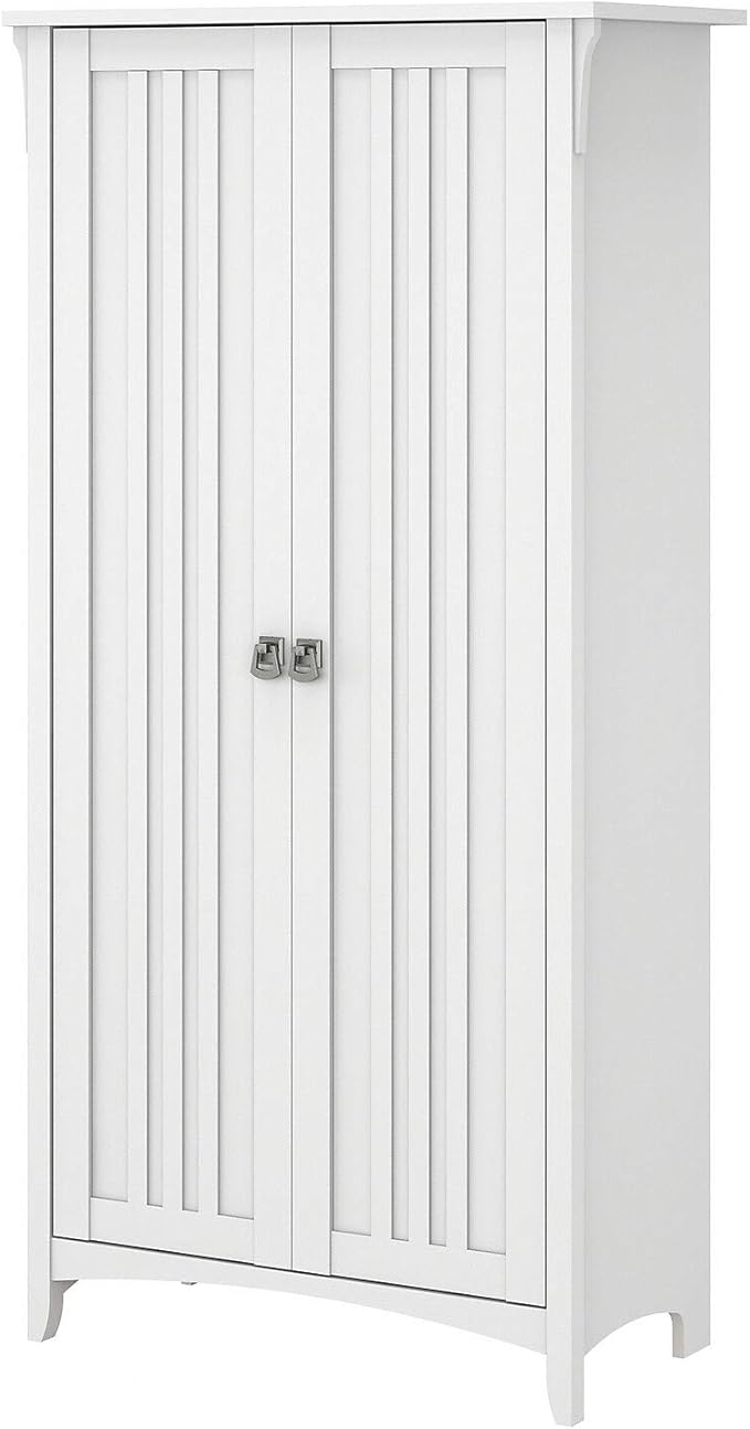 Bush Furniture Salinas Tall Storage Cabinet with Doors in Shiplap Gray and Pure White, Office Storage Unit, Organizer for Home or Workspace, Adjustable Shelving