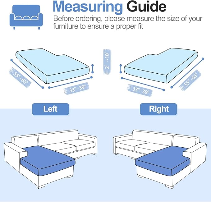 Sectional Couch Covers for L Shaped Sectional Sofa (Left or Right Facing) – Softer Chenille Sofa Covers Washable, Non-Slip Stretch Chaise Slipcover (Only 1PC Chaise Cushion Cover, Blue)
