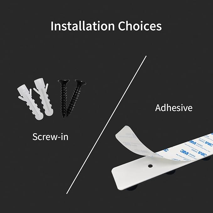 Coat Rack Wall Mounted, Black Coat Hooks Adhesive & Screw in, Stainless Steel Door Hooks for Hanging Hat Towels Clothes, Hook Rail with 6 Round Hangers