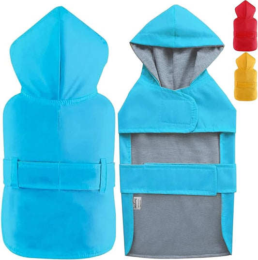 LeerKing Raincoat for Dogs - Hooded with Leash Hole, Waterproof Double Layer Coat Jacket with Lining, 10 Sizes for Small Medium and Large Dogs,Blue,XXL