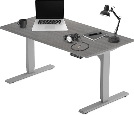 Progressive Desk Standing Desk 60x30. Dual Motor, 3 Stages Height Adjustable Stand up desks for Home Office, 60 inch -Grey Oak, Grey Frame
