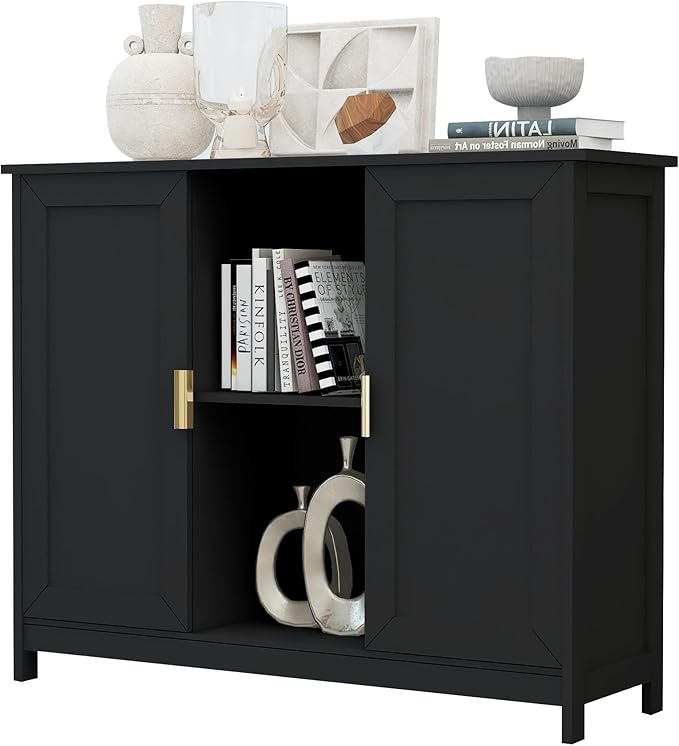 TaoHFE Black Buffet Cabinet,Modern Narrow Sideboard Buffet Cabinet Wooden Side Table with Storage,Black Accent Cabinets for Living Room