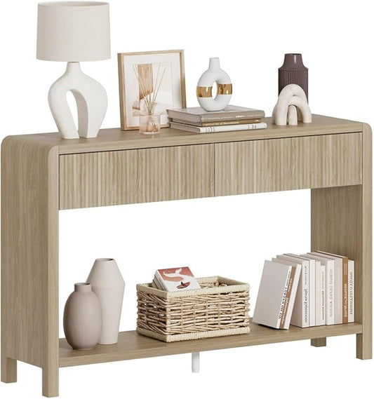 FATORRI Console Table for Entryway Storage, Wood Sofa Tables for Living Room, Couch Table with 2 Drawers for Hallway (47.2 inch, Light Walnut)