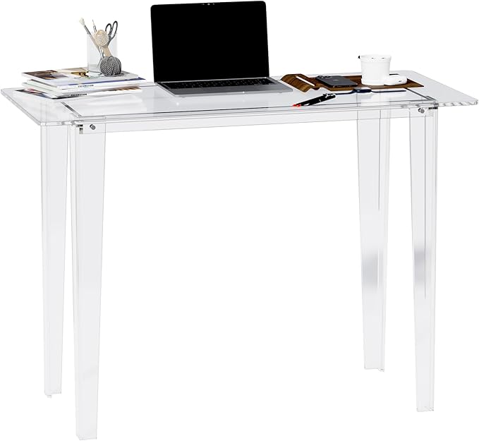 Acrylic Desk - Modern Study Table for Home Office, Extended Surface Multi-Purpose Console & Entryway Table, Sturdy Lightweight Design, Transparent Workstation for Small Spaces（Transparent-L）