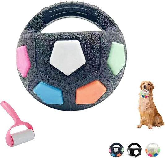 The Mellow Dog Calming Ball with Handle, Interactive Football Shape Dog Toy, Treat Dispensing & Lick Ball with Squeaker, Floating Toss and Fetch Toy for Small Medium Large Dogs(Black-A)