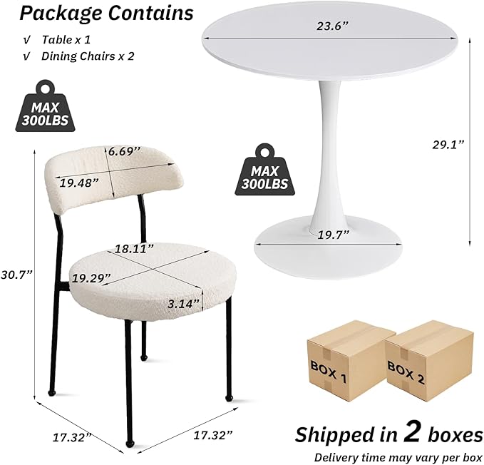 SoarFlash Kitchen Table and Chairs for 2, 24" Dining Table Set for 2 with Velvet Upholstered Chairs, 3 Piece Round Kitchen Table Set, Dining Room Table Set for Small Space, Apartment