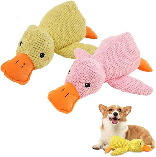 Duck Dog Toy, 2024 New Calming Duck Dog Toy, Dog Toys for Aggressive Chewing Person, Vocalizing Duck Dogs Toy, Indestructible Dog Toys, Cute Plush Stuffed Duck for Indoor Dogs (Yellow+Pink)