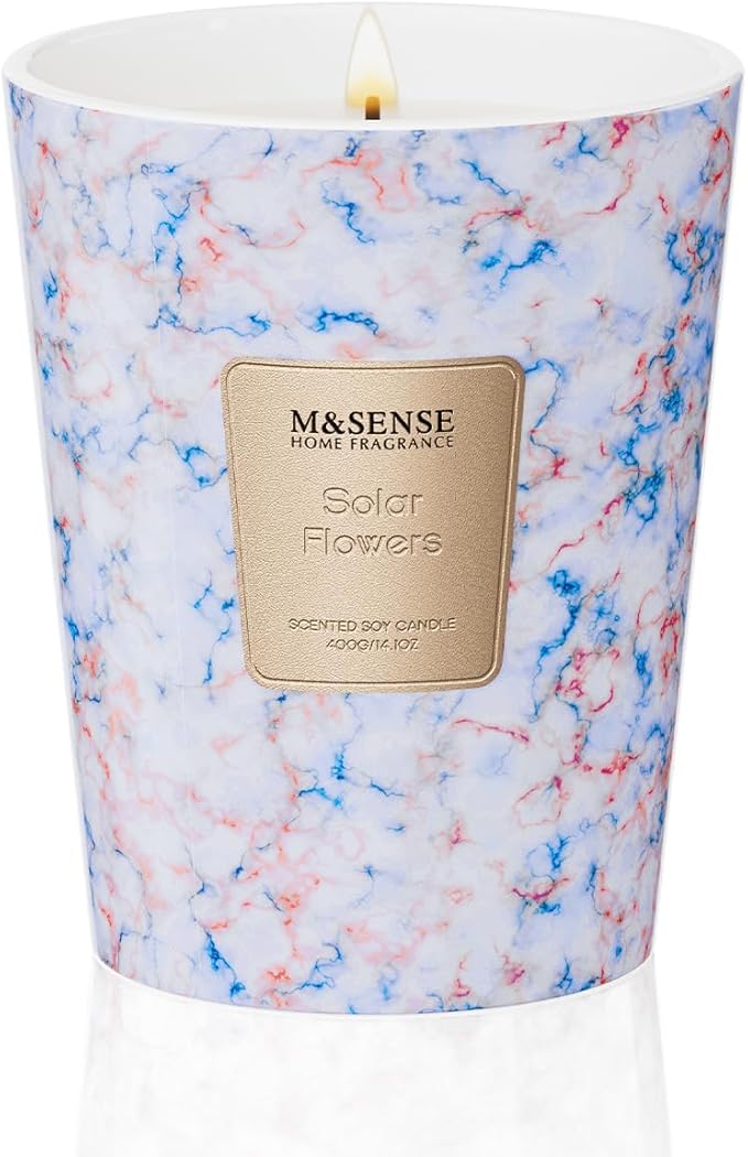 M&SENSE Solar Flowers Scented Soy Candle, 3 Wick Highly Scented 14.1 Oz 80H, Aromatherapy Christmas Gift for Women and Men