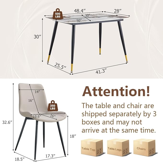 Small Dining Table Set for 4, 50'' Sintered Stone Dining Table with 4 Chairs, Easy to Assemble, Suitable for Small Spaces