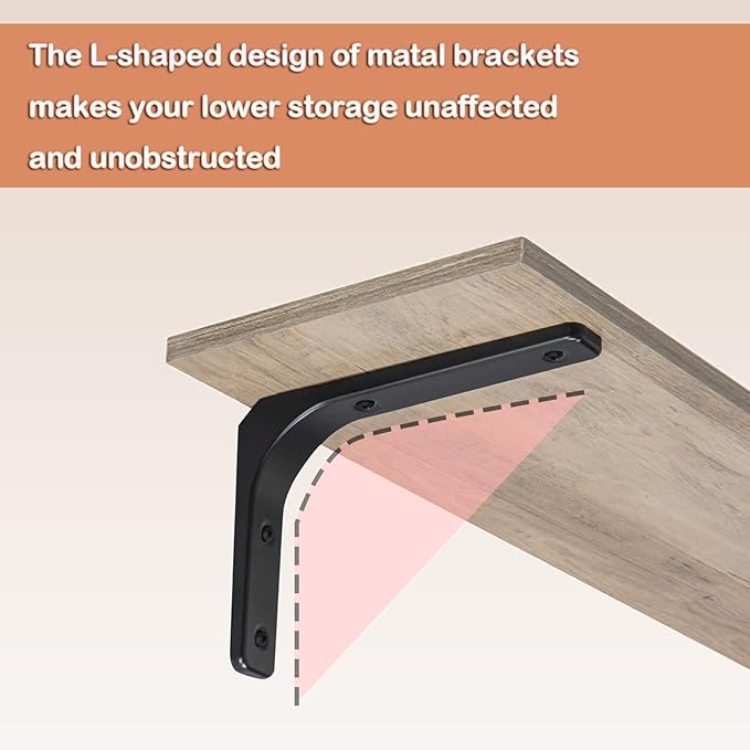 DINZI LVJ Long Wall Shelves, 31.5 Inch Wall Mounted Shelves Set of 2, Easy-to-Install, Floating Storage Ledges with Sturdy Metal Brackets for Living Room, Bathroom, Bedroom, Kitchen, Greige