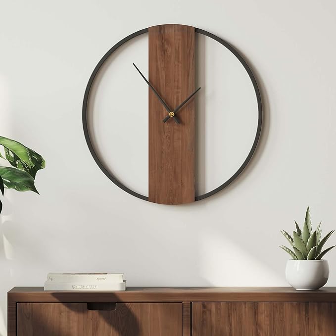 Cuspin Wall Clocks for Living Room Decor, Modern Minimalist Wall Clock Decorative 16 Inch Silent Non Ticking Battery Operated Clock with Walnut Dial for Bedroom, Kitchen, Farmhouse, Office