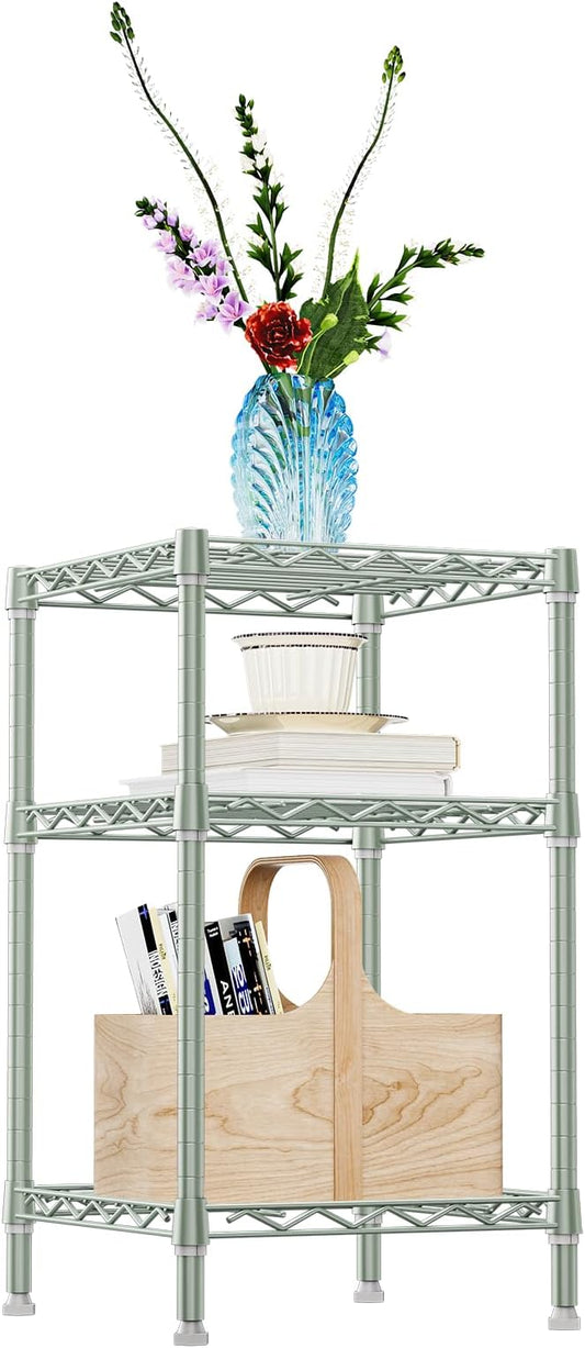 IZEUK 3 Tier Heavy Duty Steel Storage Shelves, Metal Shelf Wire Shelving Rack for Pantry, Kitchen, Cloakroom or Office Organization (13.8" D x 13.8" W x 25.5" H, 750LBS, Green)