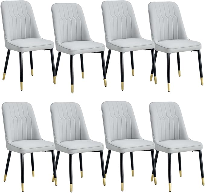 Dining Chairs Set of 8，Modern Dining Chairs, Equipped with PU Leather Backrest Cushions and Black Metal Legs, Suitable for Restaurants, Kitchens, and Bedrooms Dining Room Chairs