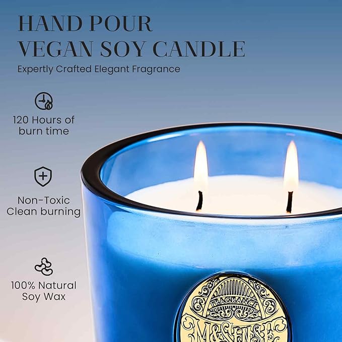 M&SENSE Large Two-Wick Summer Soy Candle | Summer's Night & Blue | 19.8 oz, 120H Burn Time | Luxury Scented Candle for Relaxation, Gifting, Home Décor | Ideal for Bedroom, Office, Party Ambiance