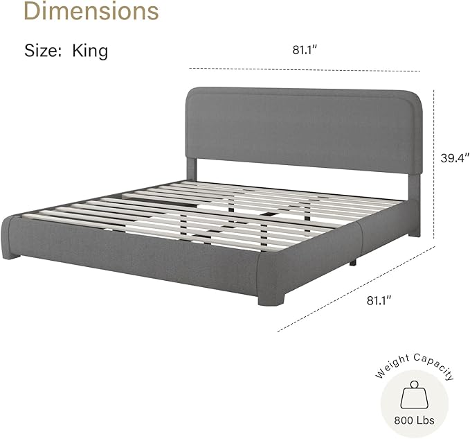 BarnFurin King Size Boucle Bed Frame and Headboard, Cloud Upholstered Platform Bed Frame, Soft Rounded Corners, Modern Style, No Box Spring Required, Easy Assembly, Dark Grey
