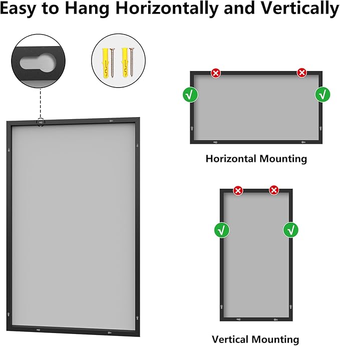 Koonmi Bathroom Mirror for Wall, 30"x48" Black Bathroom Mirror for Over Sink, Shatterproof Tempered Glass Vanity Mirror with Anti-Rust Aluminum Alloy Frame, Hang Horizontally or Vertically