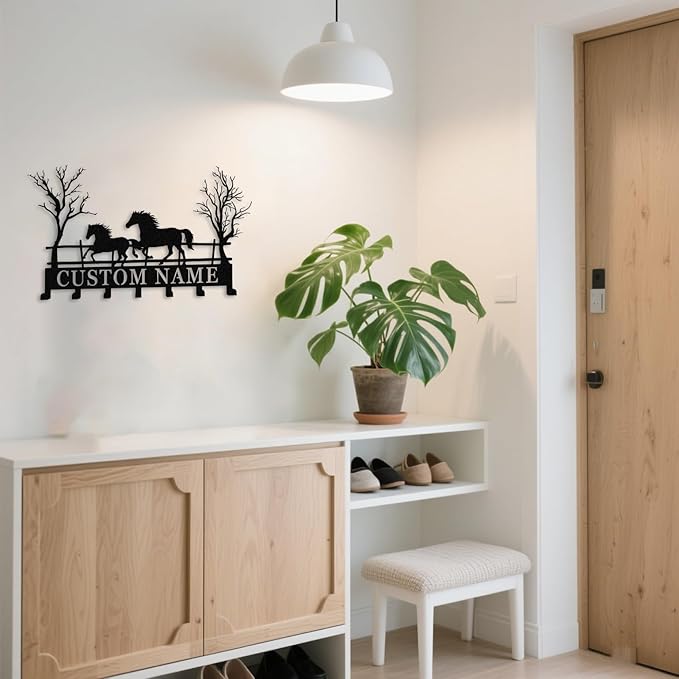 Personalized Horse Metal Key Rack Hooks with Name,Custom Key Holder for Wall,Metal Key Holde Wall Mount Hooks for Bedroom Entryway Kitchen Office Horse