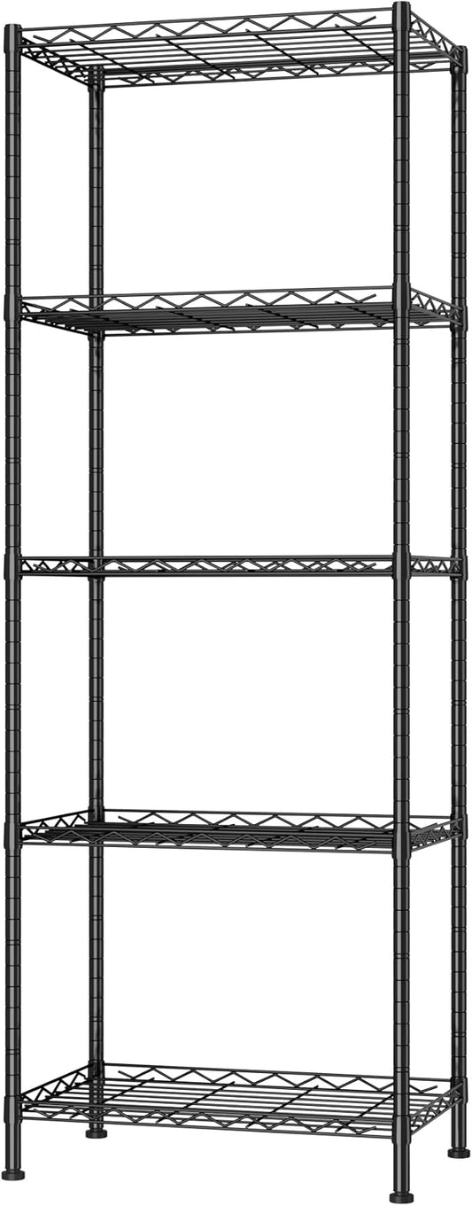 HOMEFORT 5-Shelving Unit, Adjustable Wire Shelving, Metal Wire Shelf Rack Organizer for Kitchen, Pantry, Closet, Bathroom, Laundry, Black,21" W x 11" D x 53" H