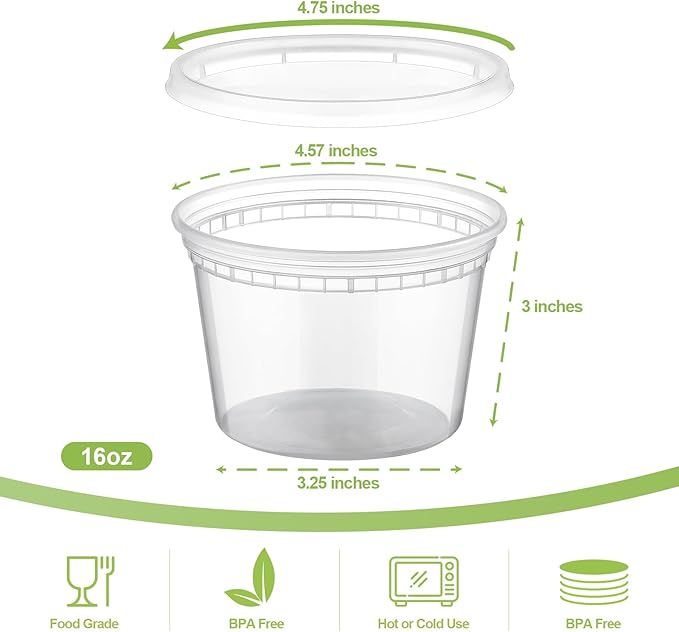 AOZITA 32 Sets 16 oz Plastic Deli Food Containers With Lids, Airtight Food Storage Containers, Freezer/Dishwasher/Microwave Safe, Soup Containers For Takeout Meal Prep Storage