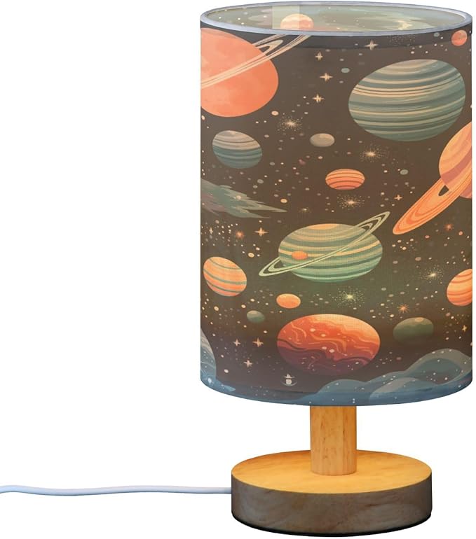 Space Planet Astronomy LED Table Lamp for Bedroom Bedside Lamp with USB Charging Ports Decor Nightstand for Living Room Reading Dorm Desk Home Office