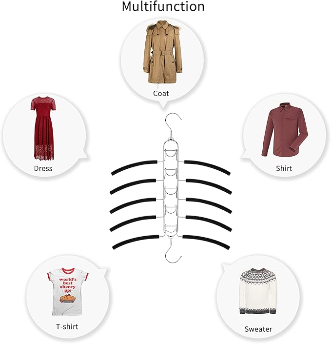 Nature Smile 2 Pack 5 in 1 Anti Slip Clothes Hangers,Space Saver Magic Metal Hangers,Multi Layers Wardrobe Clothes Rack,Heavy Duty Metal Blouse Hanger Closet Storage Organizer