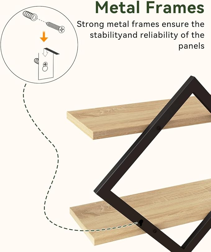 IBUYKE Floating Shelves,15 Inch Wall Shelf Set of 2,Wall Mounted Shelves,2 Tier Hanging Decorative Storage Shelf for Living Room, Bedroom, Bathroom, Kitchen TFS003R-2