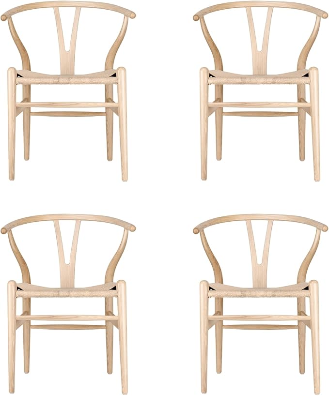 Tomile Wishbone Chair Y Chair, Wooden Dining Chairs Set of 4, Mid Century Modern Chairs with Arms, Solid Wood Weave Seat Kitchen & Dining Room Chairs (Ash Wood - Natural Wood Color)