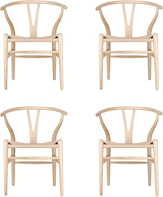 Tomile Wishbone Chair Y Chair, Wooden Dining Chairs Set of 4, Mid Century Modern Chairs with Arms, Solid Wood Weave Seat Kitchen & Dining Room Chairs (Ash Wood - Natural Wood Color)
