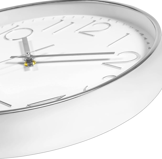 Foxtop 14 Inch Large Silver Wall Clock Silent Non-Ticking Battery Operated Round Quartz Modern Wall Clock Decorative for Living Room Bedroom Kitchen Home Office