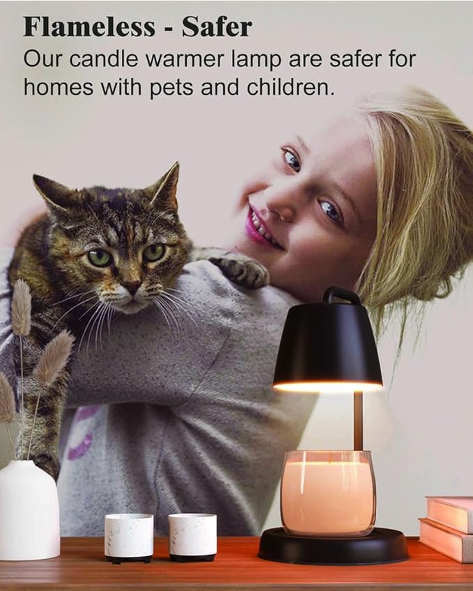 Candle Warmer Lamp with Timer and Dimmer - Electric Candle Lamp Warmer for Jar Candles - Ideal Home Decor Gift for Women, Daughter, and Mom - Includes 2 Bulbs (Black)