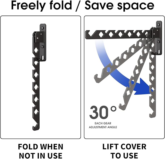 Wall Mounted Clothes Drying Rack, Wall Clothes Hanger Hook for Laundry Room Hanger Foldable, Wall Clothes Rack Indoor, Perfect for Small Spaces, Matte Black 2 Packs