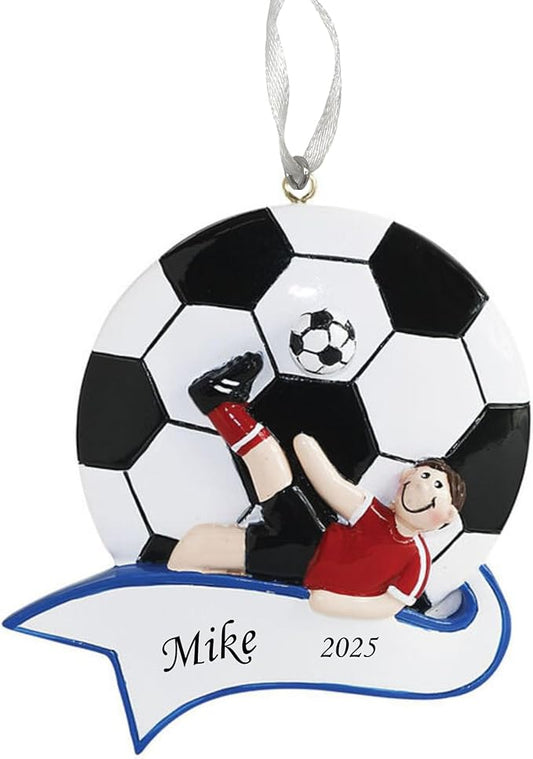 2025 Soccer Christmas Ornament – Personalized Soccer Ball Holiday Keepsake – Custom Soccer Ornament for Kids, Players & Fans – Unique Sports Decoration & Gift for Soccer Lovers (Soccer Kick Boy)