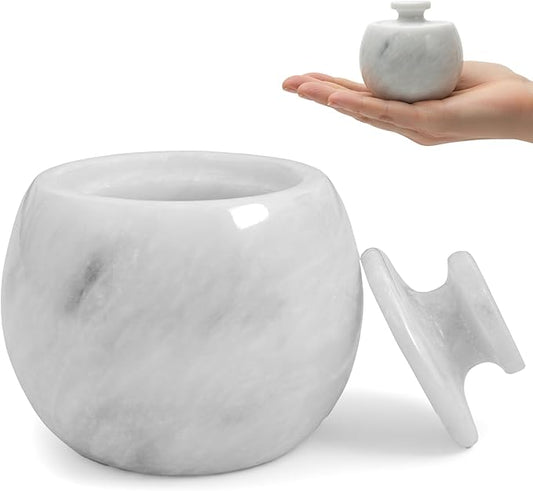 Marble Round Candy Jar Handmade Cover Pot Storage - Deep Covered Kitchenware Jar Container, Ziarat White