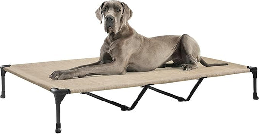 Veehoo Outdoor Elevated Dog Cot Bed-Cooling Raised Pet Bed for XX-Large Dog, Washable Breathable Mesh Hammock Bed with No-Slip Feet,Indestructible Ground Off Training Platform Cot-59x37.5 Beige Coffee