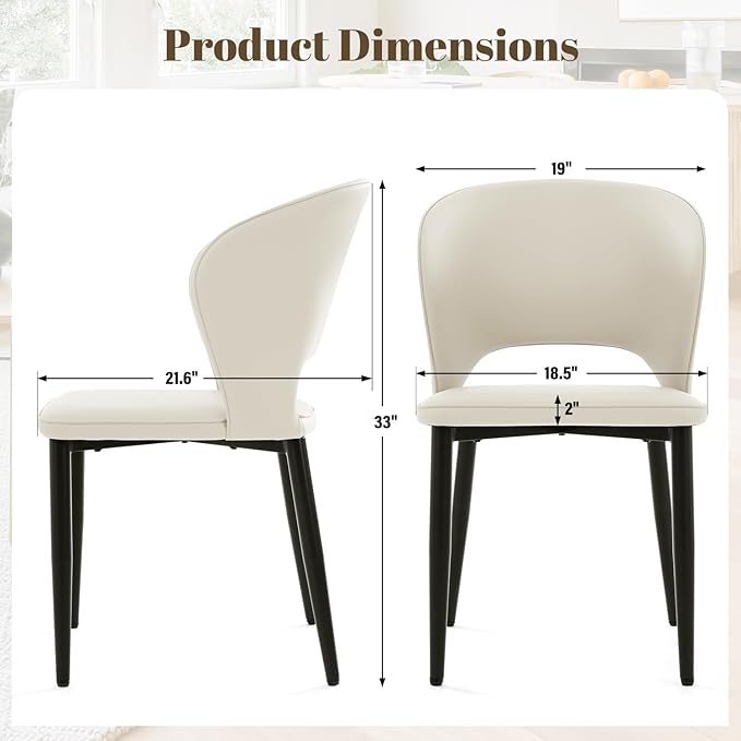 Homcosan Dining Chairs Set of 4, Modern Kitchen Chairs with Cross Structure & Exquisite Piping Design, Easy Assembly, Faux Leather Dining Room Chairs for Living Room Lounge, Bedroom, Beige