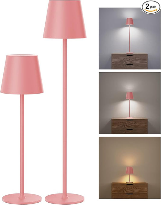 Cordless Table Lamps Rechargeable, 3 Adjustable Height, 5000mAh Battery Operated, 3 Colors Smooth Dimming, Portable LED Waterproof Table Lamp for Dining, Bedroom, Outdoor (2 Pack-Girly Pink)