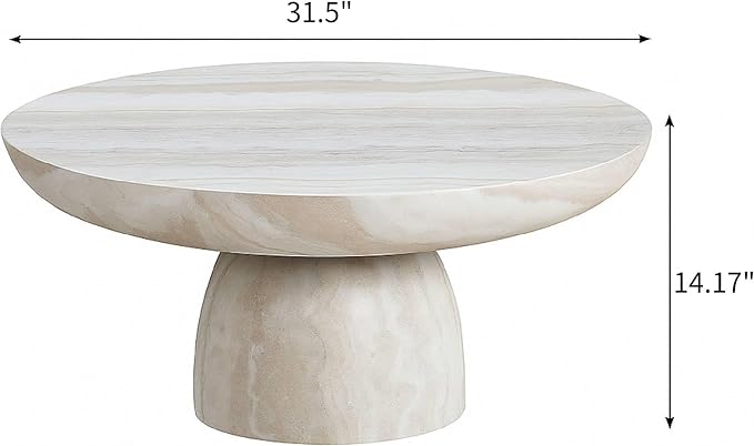 31.5" Round Coffee Table for Living Room,Cave's Stone Surface Fiberglass,Beige