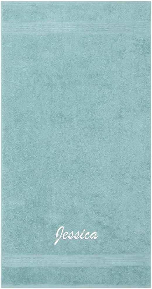 Kaufman - Personalized Velour Beach and Pool Towel 100% Cotton 30in X 60in Solid Color Bath Towel Embroidered (Aqua)