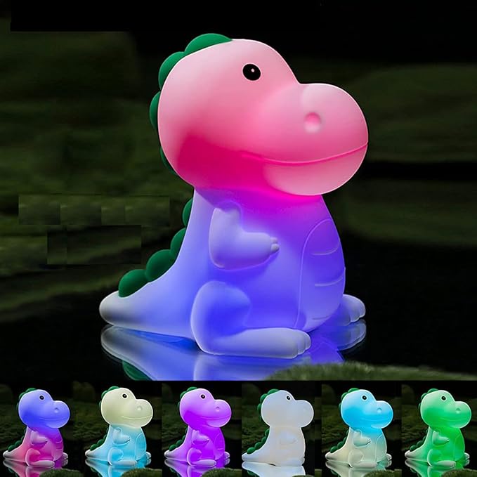 Dinosaur Night Light Adults Kids,LED Dimmable Animal Silicone Sleep Night Lamp,Rechargeable Bedside Table Lamp with Touch Sensor 7 Colors,Gifts Decor for Bedrooms,Living Room,Boys Girls
