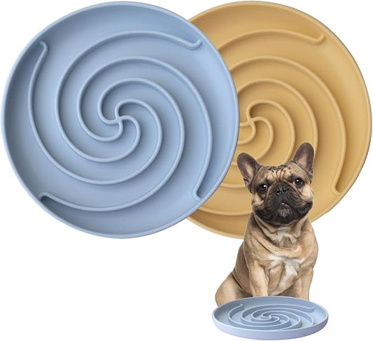 Slow Feeder Dog Bowls, Dishwasher Microwave Safe Silicone Puppy Puzzle Bowl with Non-Slip Design for Eating (Blue and Yellow)