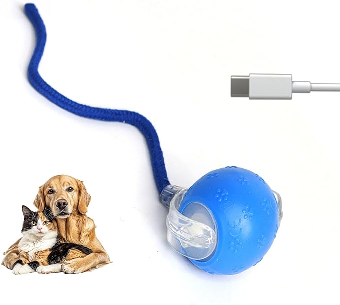 Interactive Cat Toys Ball for Indoor Cats Adult, Auto Moving Interactive Dog Toys,Smart Pet Chase Ball with Speedy Tail Rope, Stimulating Dogs Toy, Blue