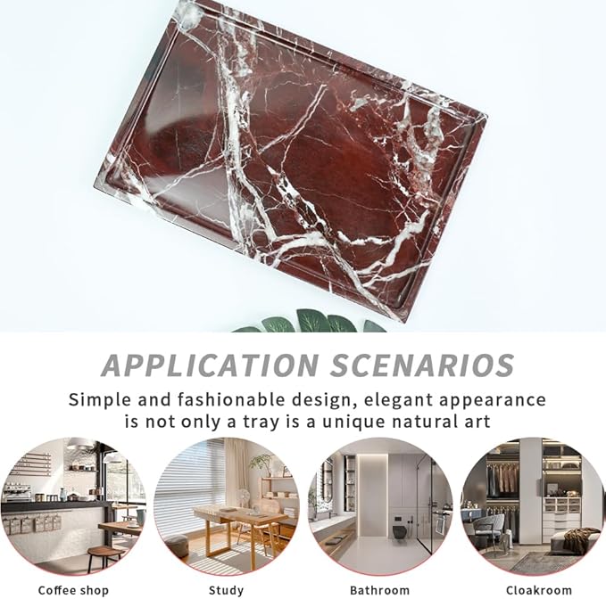 Real Luxurious Natural Marble Vanity Tray Genuine Marble Storage Tray for Home Decor Stone Tray for Bathroom/Kitchen/Vanity/Dresser,Plate Holder for Tissues, Candles, Towel
